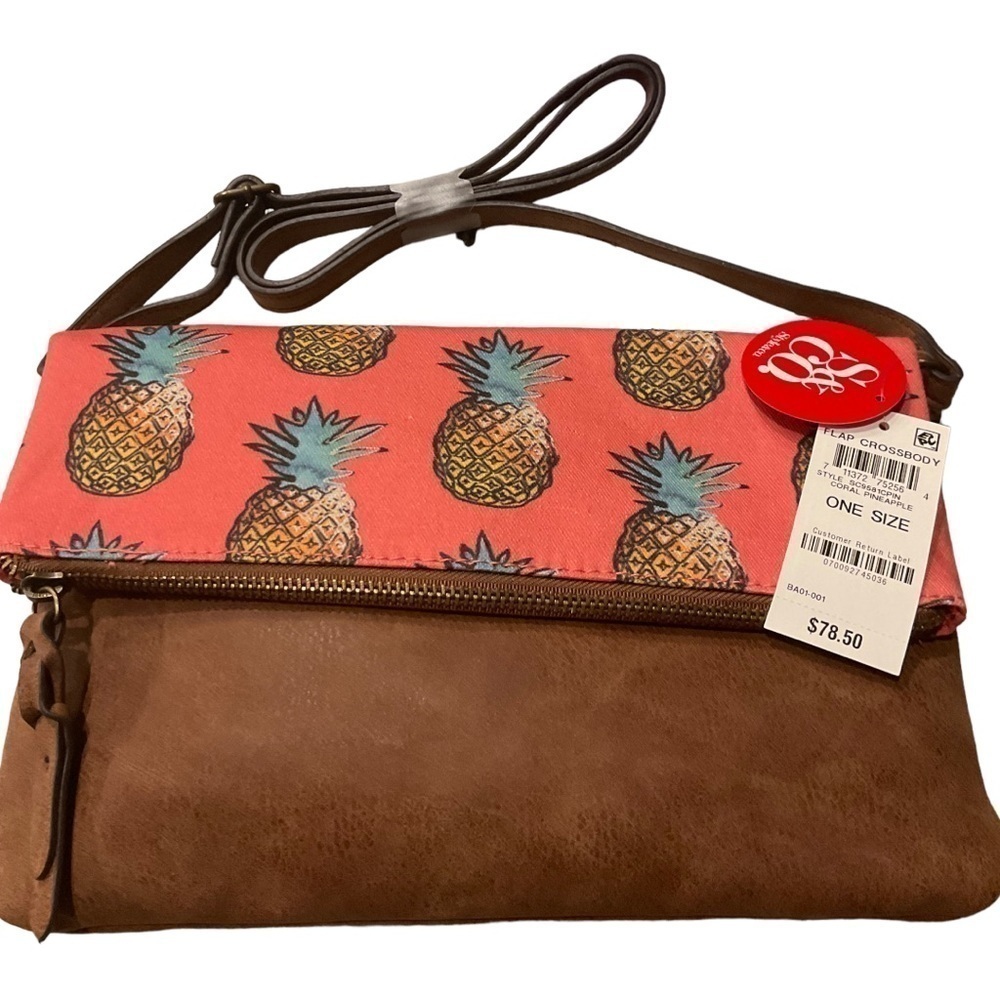 STYLE & CO FLAP CROSSBODY CORAL PINEAPPLE NWT